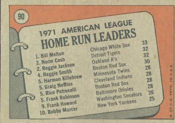 1972 Topps #90 1971 A.L. Home Run Leaders (Bill Melton / Norm Cash / Reggie Jackson) Back