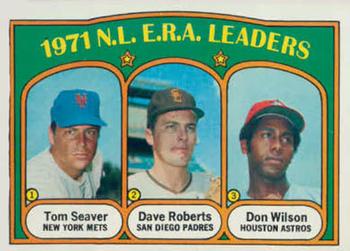 1972 Topps #91 1971 N.L. E.R.A. Leaders (Tom Seaver / Dave Roberts / Don Wilson) Front