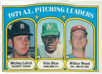 1972 Topps #94 1971 A.L. Pitching Leaders (Mickey Lolich / Vida Blue / Wilbur Wood) Front
