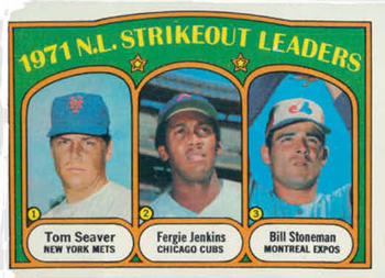 1972 Topps #95 1971 N.L. Strikeout Leaders (Tom Seaver / Fergie Jenkins / Bill Stoneman) Front