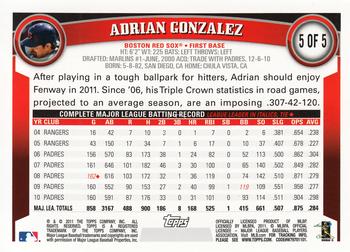 2011 Topps - Factory Set Bonus: All-Stars #5 Adrian Gonzalez Back