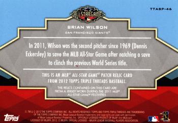 2012 Topps Triple Threads - All-Star Patches #TTASP-46 Brian Wilson Back