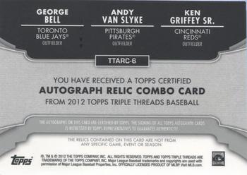 2012 Topps Triple Threads - Autograph Relic Combos #TTARC-6 George Bell / Andy Van Slyke / Ken Griffey Sr. Back