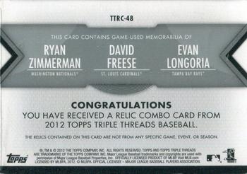 2012 Topps Triple Threads - Relic Combos #TTRC-48 Ryan Zimmerman / David Freese / Evan Longoria Back