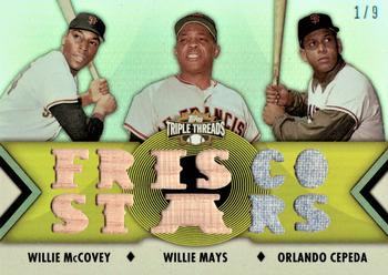 2012 Topps Triple Threads - Relic Combos Gold #TTRC-34 Willie McCovey / Willie Mays / Orlando Cepeda Front