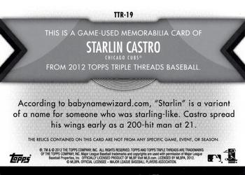 2012 Topps Triple Threads - Relics #TTR-19 Starlin Castro Back