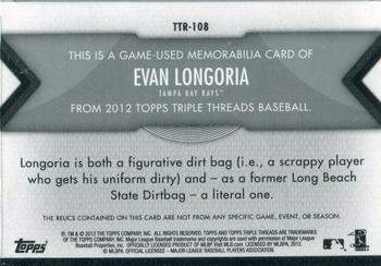 2012 Topps Triple Threads - Relics #TTR-108 Evan Longoria Back