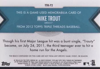 2012 Topps Triple Threads - Relics Sapphire #TTR-72 Mike Trout Back