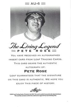 2012 Leaf Pete Rose The Living Legend - Autographs #AU-6 Pete Rose Back