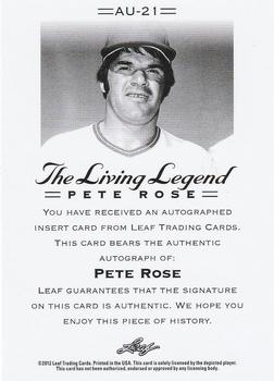 2012 Leaf Pete Rose The Living Legend - Autographs #AU-21 Pete Rose Back