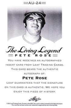 2012 Leaf Pete Rose The Living Legend - Autographs #AU-24 Pete Rose Back