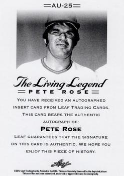 2012 Leaf Pete Rose The Living Legend - Autographs #AU-25 Pete Rose Back