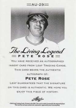 2012 Leaf Pete Rose The Living Legend - Autographs #AU-29 Pete Rose Back