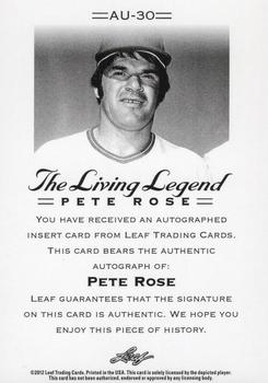 2012 Leaf Pete Rose The Living Legend - Autographs #AU-30 Pete Rose Back