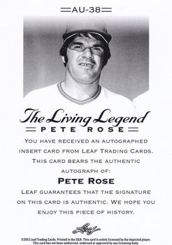 2012 Leaf Pete Rose The Living Legend - Autographs #AU-38 Pete Rose Back