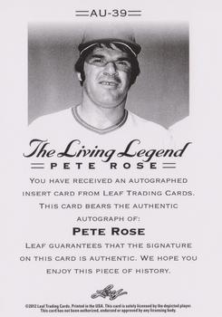 2012 Leaf Pete Rose The Living Legend - Autographs #AU-39 Pete Rose Back