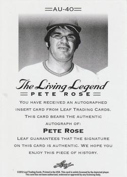 2012 Leaf Pete Rose The Living Legend - Autographs #AU-40 Pete Rose Back