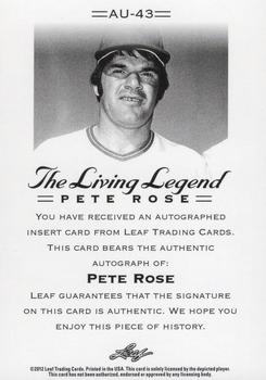 2012 Leaf Pete Rose The Living Legend - Autographs #AU-43 Pete Rose Back