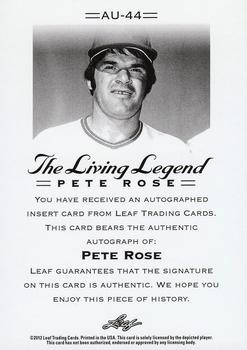 2012 Leaf Pete Rose The Living Legend - Autographs #AU-44 Pete Rose Back