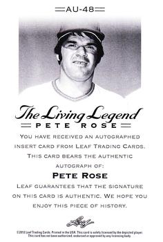 2012 Leaf Pete Rose The Living Legend - Autographs #AU-48 Pete Rose Back