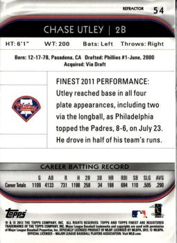 2012 Finest - Refractors #54 Chase Utley Back