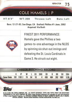 2012 Finest - Refractors #75 Cole Hamels Back