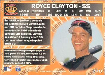 1996 Pacific Crown Collection #210 Royce Clayton Back