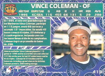 1996 Pacific Crown Collection #413 Vince Coleman Back