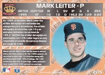 1996 Pacific Crown Collection #205 Mark Leiter Back