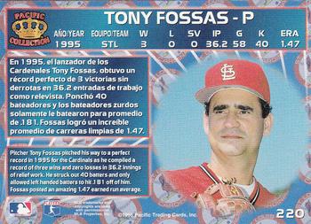 1996 Pacific Crown Collection #220 Tony Fossas Back