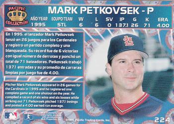 1996 Pacific Crown Collection #224 Mark Petkovsek Back