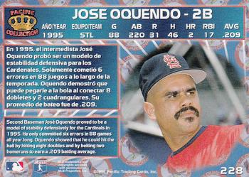 1996 Pacific Crown Collection #228 Jose Oquendo Back
