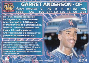 1996 Pacific Crown Collection #274 Garret Anderson Back