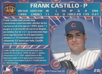 1996 Pacific Crown Collection #28 Frank Castillo Back