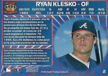 1996 Pacific Crown Collection #2 Ryan Klesko Back