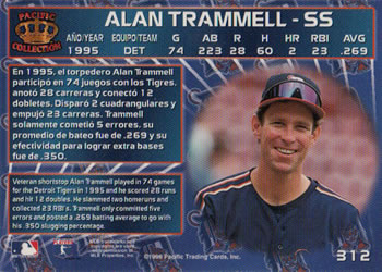 1996 Pacific Crown Collection #312 Alan Trammell Back