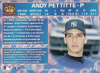1996 Pacific Crown Collection #371 Andy Pettitte Back