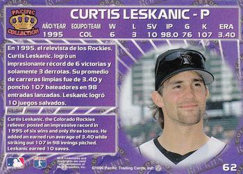 1996 Pacific Crown Collection #62 Curtis Leskanic Back