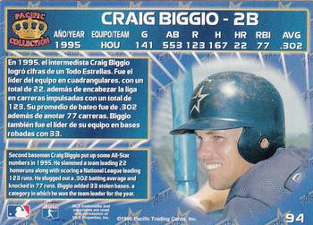 1996 Pacific Crown Collection #94 Craig Biggio Back