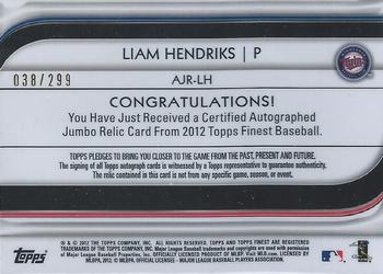 2012 Finest - Rookie Jumbo Relic Autographs X-Fractors #AJR-LH Liam Hendriks Back