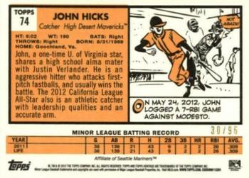 2012 Topps Heritage Minor League - Black #74 John Hicks Back