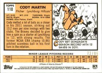 2012 Topps Heritage Minor League - Black #110 Cody Martin Back