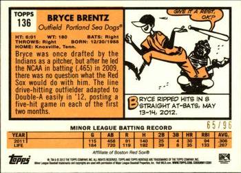 2012 Topps Heritage Minor League - Black #136 Bryce Brentz Back