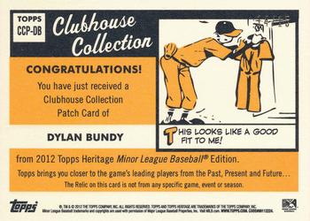 2012 Topps Heritage Minor League - Clubhouse Collection Patches #CCP-DB Dylan Bundy Back