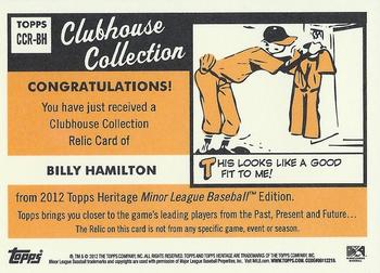 2012 Topps Heritage Minor League - Clubhouse Collection Relics #CCR-BH Billy Hamilton Back
