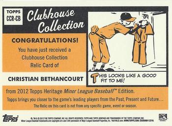 2012 Topps Heritage Minor League - Clubhouse Collection Relics #CCR-CB Christian Bethancourt Back
