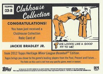 2012 Topps Heritage Minor League - Clubhouse Collection Relics #CCR-JB Jackie Bradley Jr. Back