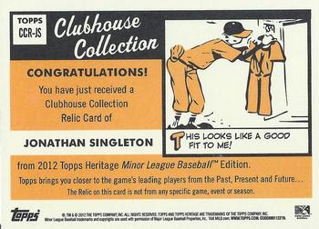 2012 Topps Heritage Minor League - Clubhouse Collection Relics #CCR-JS Jonathan Singleton Back