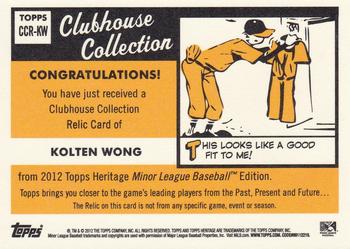 2012 Topps Heritage Minor League - Clubhouse Collection Relics #CCR-KW Kolten Wong Back