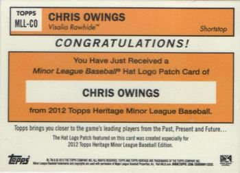 2012 Topps Heritage Minor League - Manufactured Commemorative Cap Logos #MLL-CO Chris Owings Back